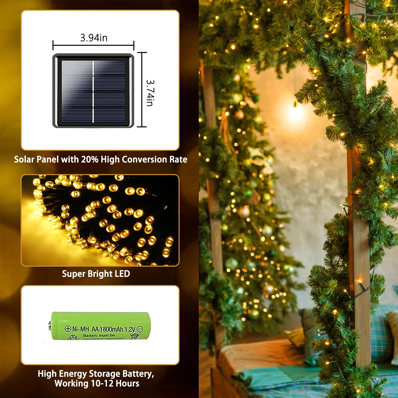 Albelt IP65 waterproof solar string lights withstand rain for porches and patios.