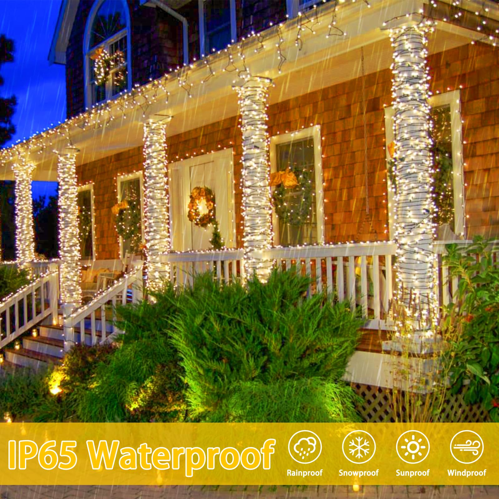 Albelt porch decor solar string lights provide warm, inviting illumination all night.