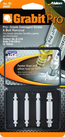 Close-up of two-step drill and extractor on Alden 8440P Pro Grabit kit.