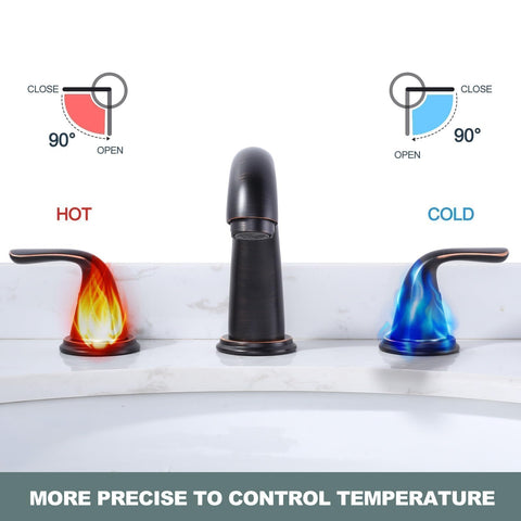 Aleasha bathroom faucet hot cold handles clearly marked for easy temperature control.