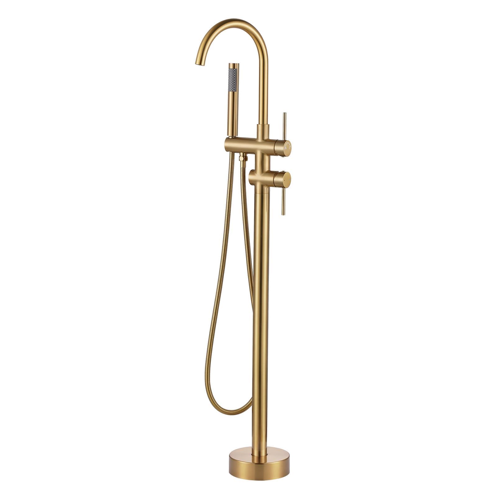 ALEASHA freestanding tub filler spout in brushed gold for precise water flow.