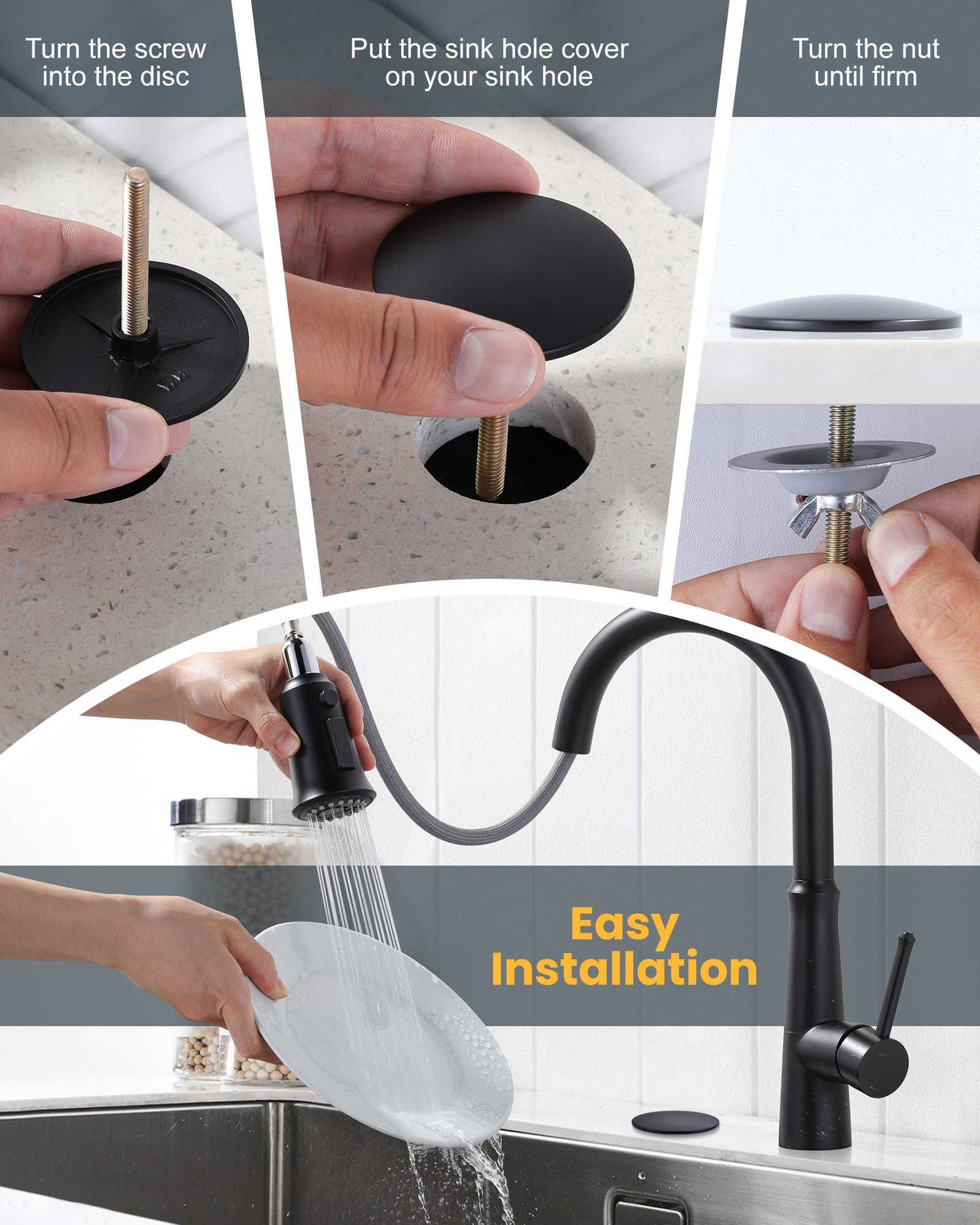 ALEASHA installation view with washers and wing nut for tool-free setup.