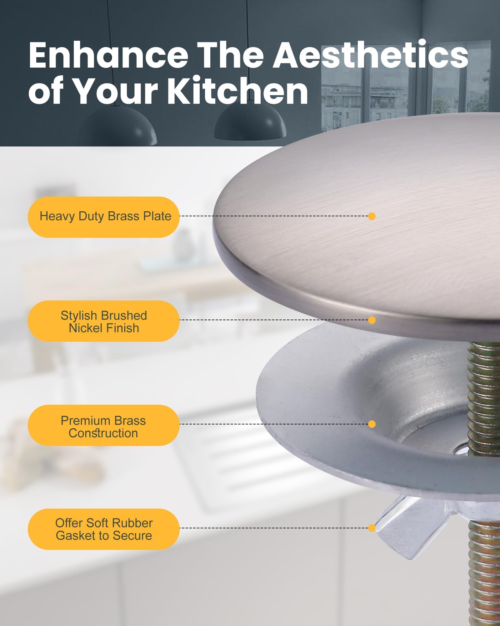 ALEASHA brass sink hole cover resists rust for long-lasting kitchen use.