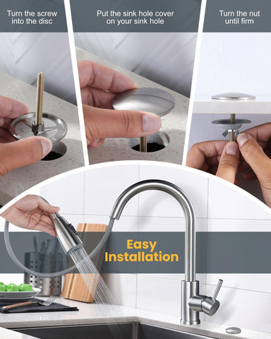 ALEASHA brushed nickel finish enhances decor while concealing holes.
