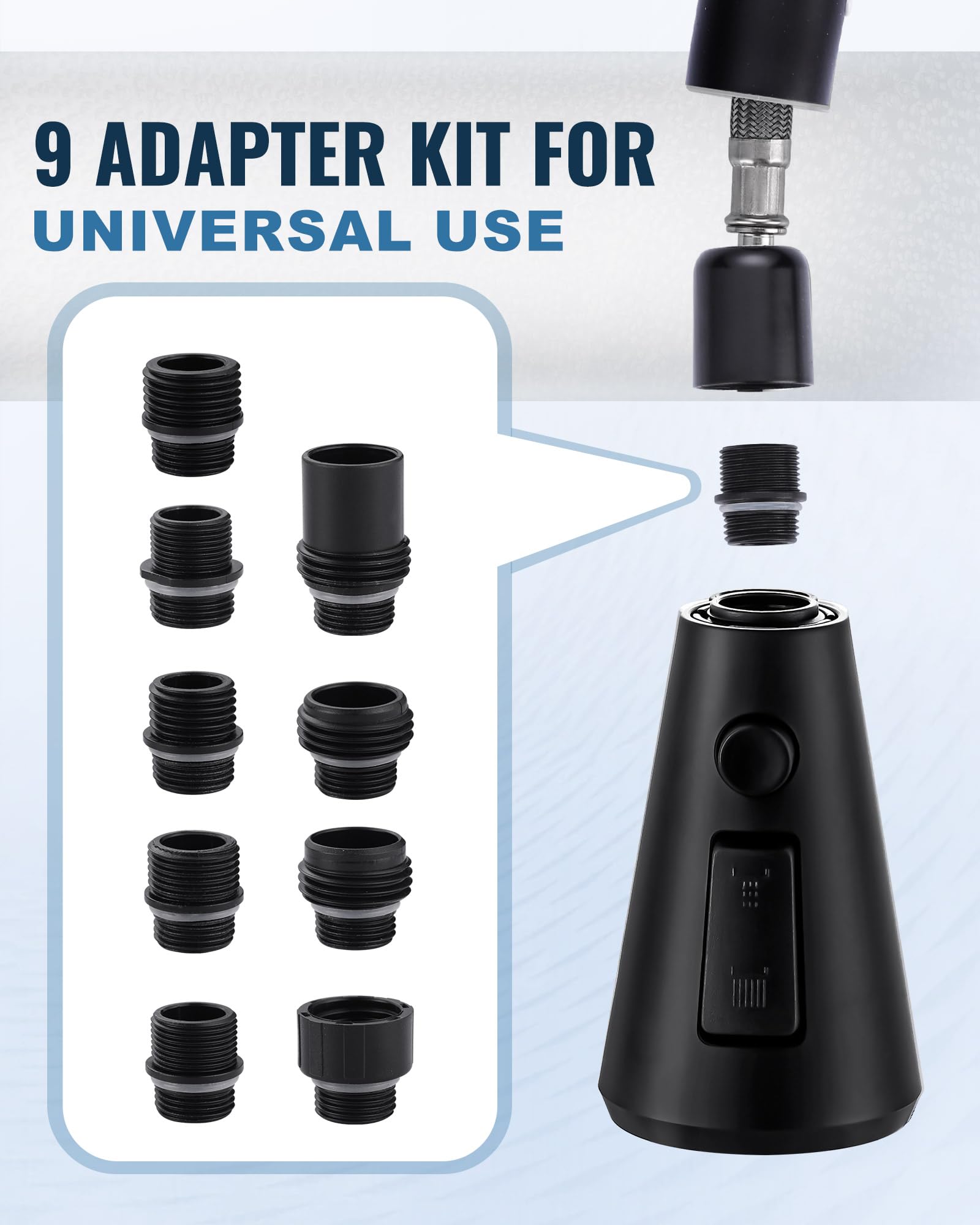 ALEASHA three-function sprayer head delivers stream, spray, and rinse options