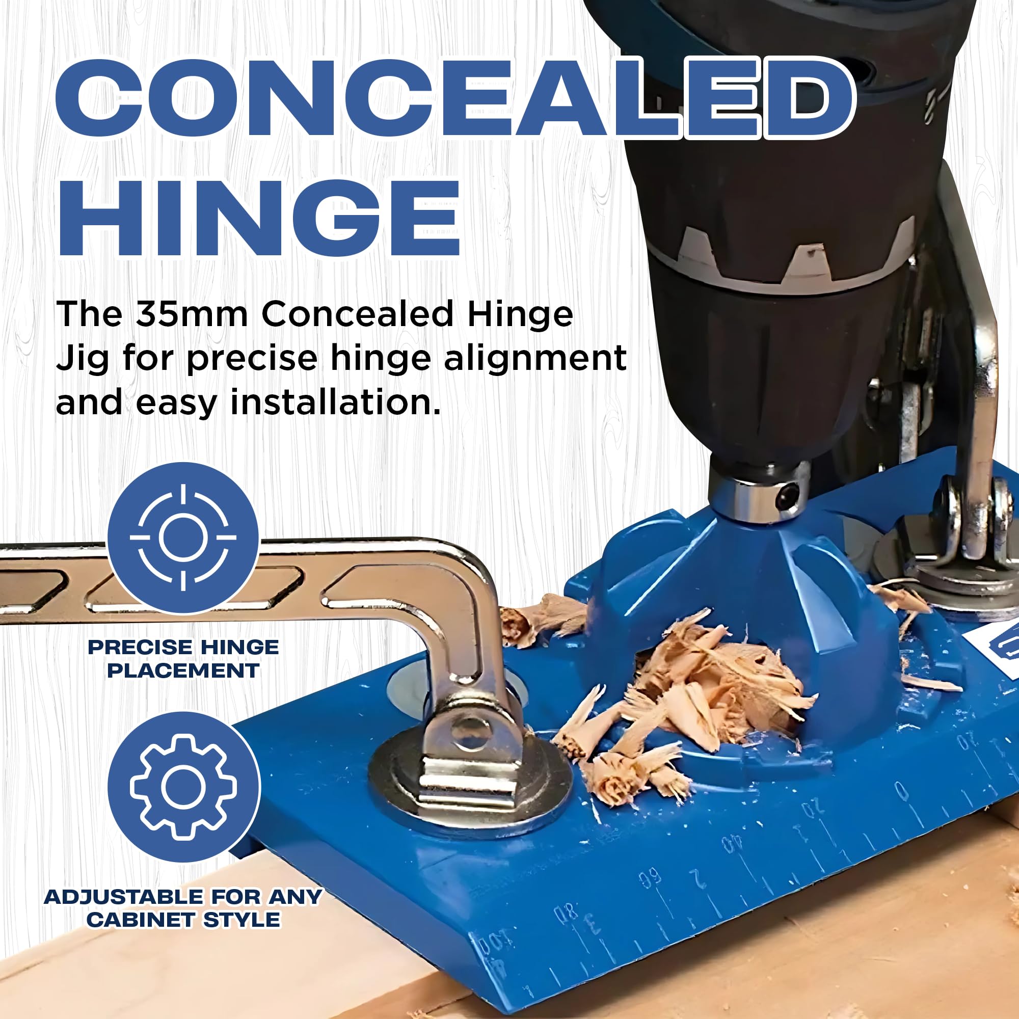 Alec Tools hinge offset dials for precise cabinet alignment.