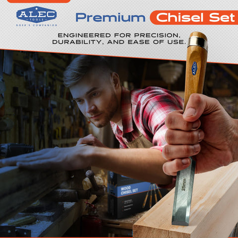 Alec Tools chisels and sharpening stone for sharp edges.