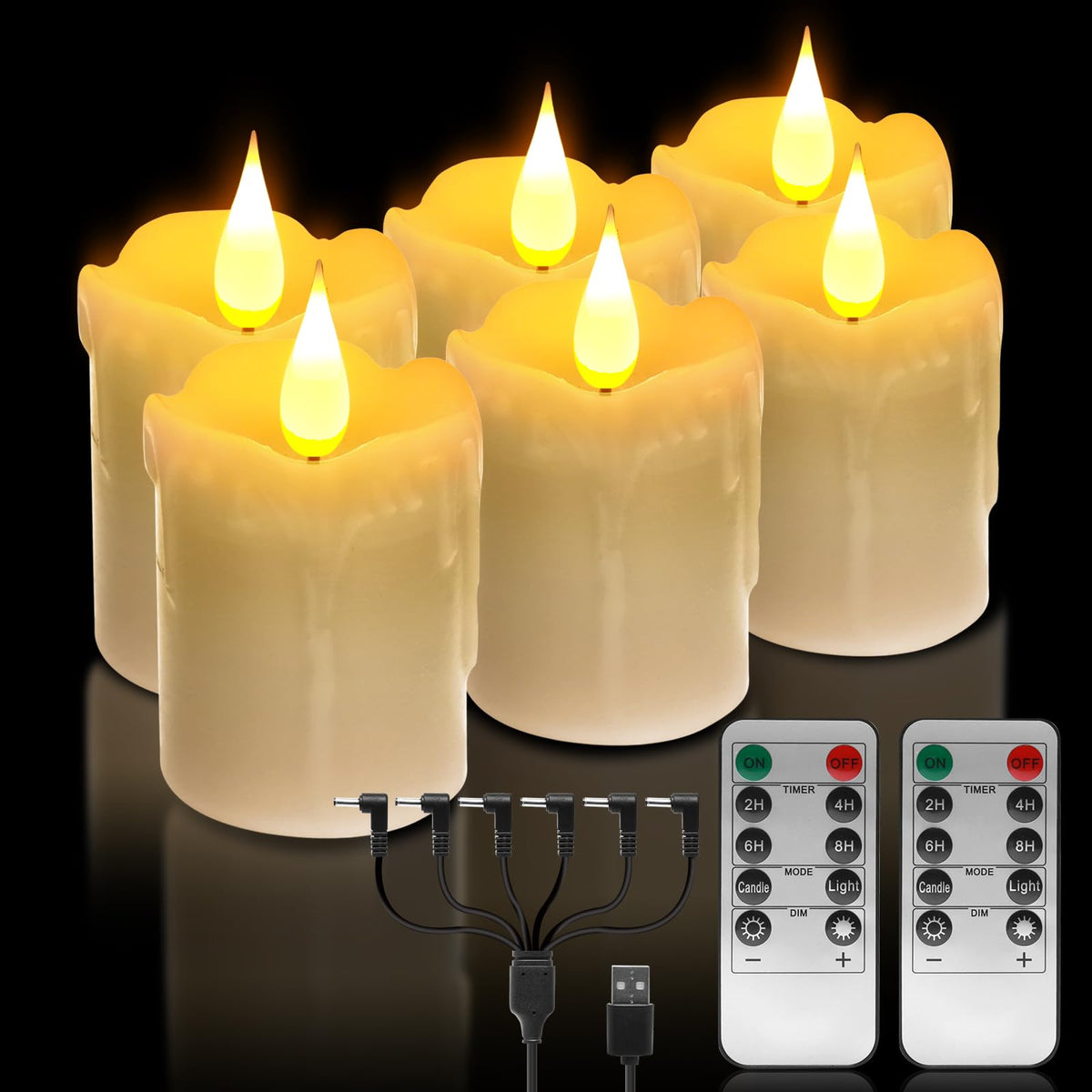 ALED LIGHT real wax flameless tealights with remote create a cozy six-pack ambiance.
