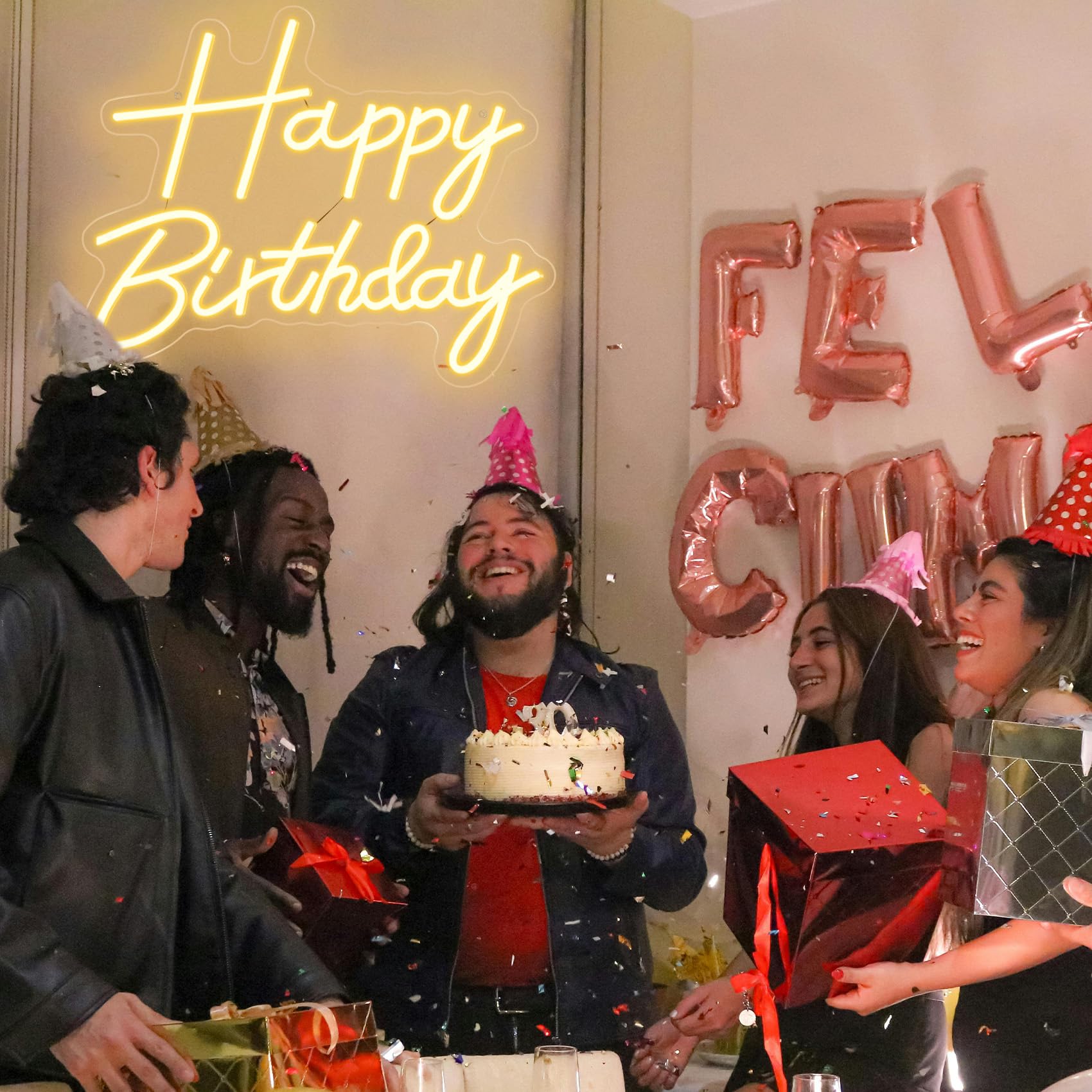 ALENEY ambient glow supports cake, balloons, and photos