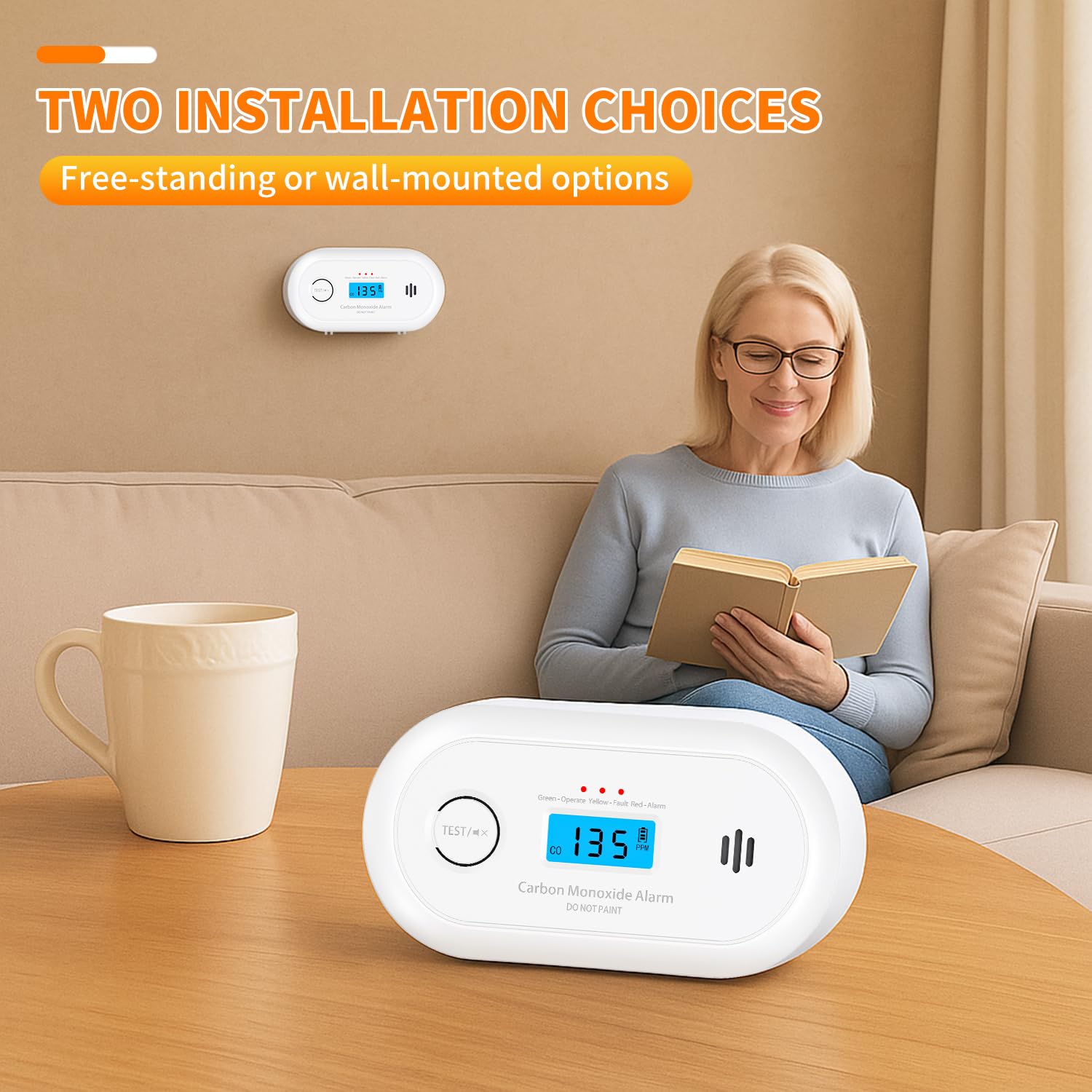 Alertlink CO detector user-friendly buttons for test and silence.