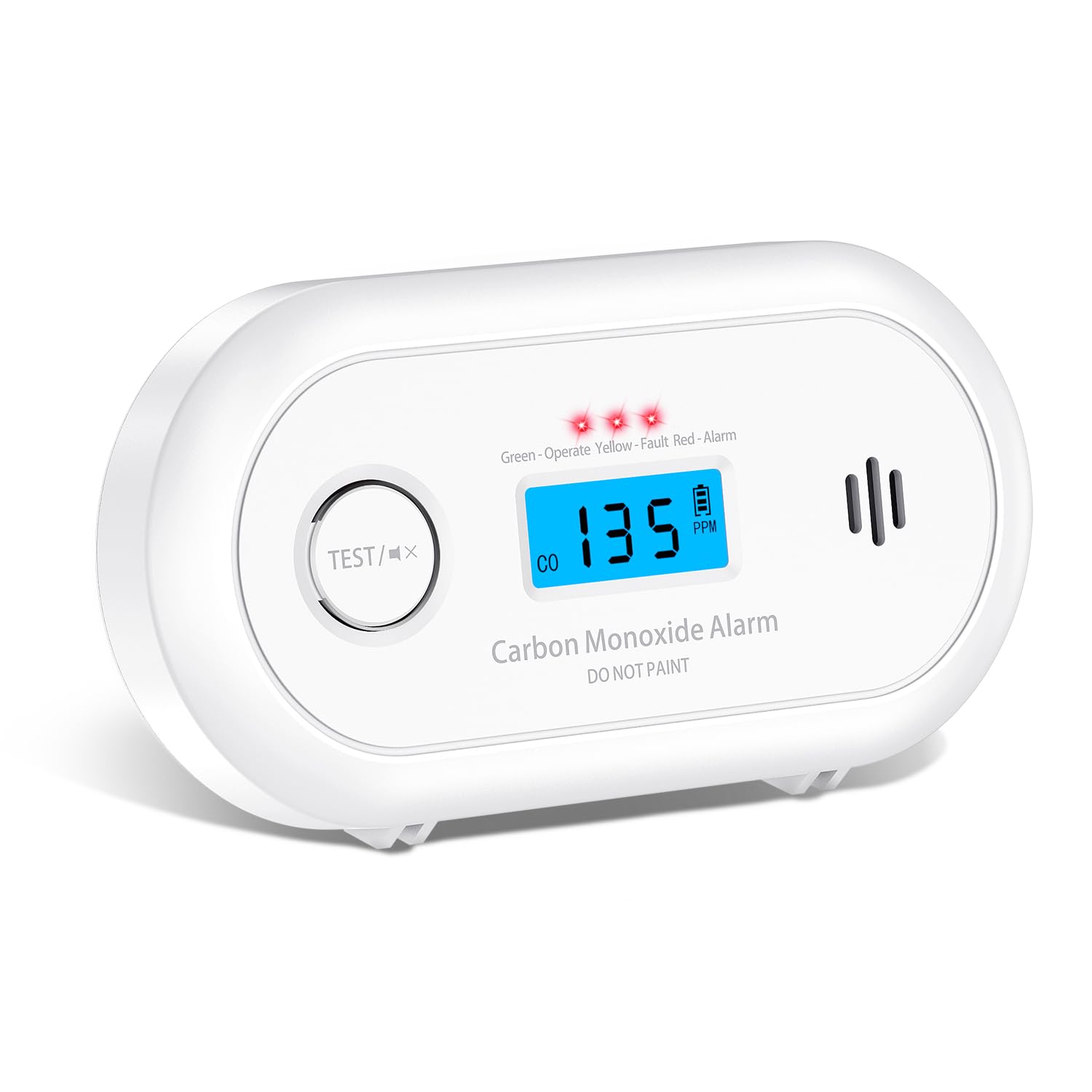 Alertlink carbon monoxide detector front view with LCD display for real-time safety.