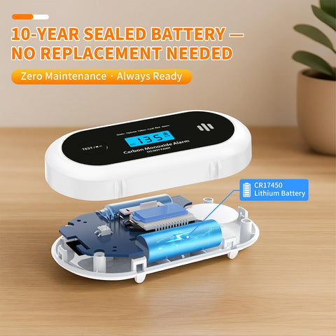 Alertlink carbon monoxide detector on a desk for steady home monitoring