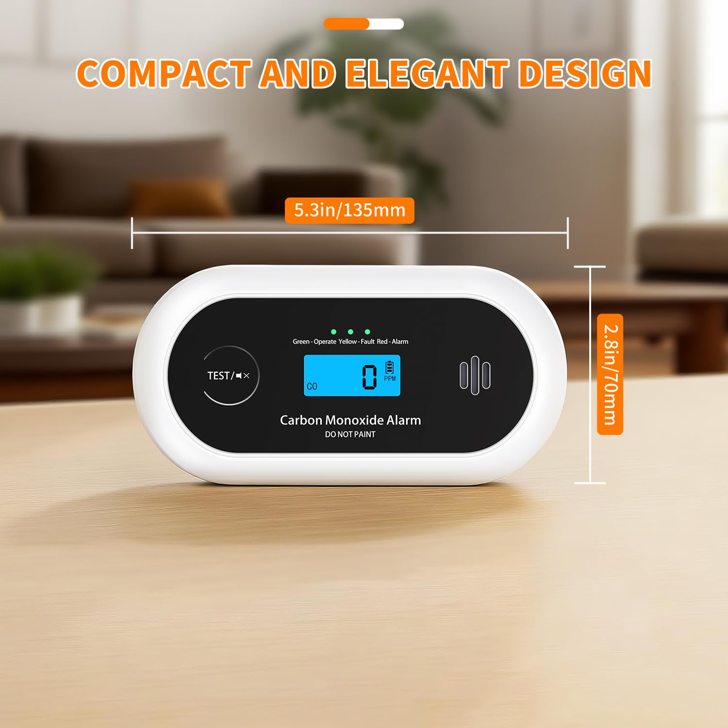 Alertlink CO detector side profile highlighting slim portable design for travel