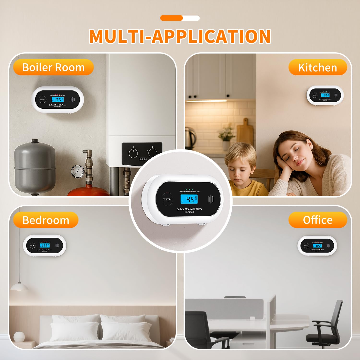 Alertlink device with clearly labeled buttons for quick tests or silencing alarms