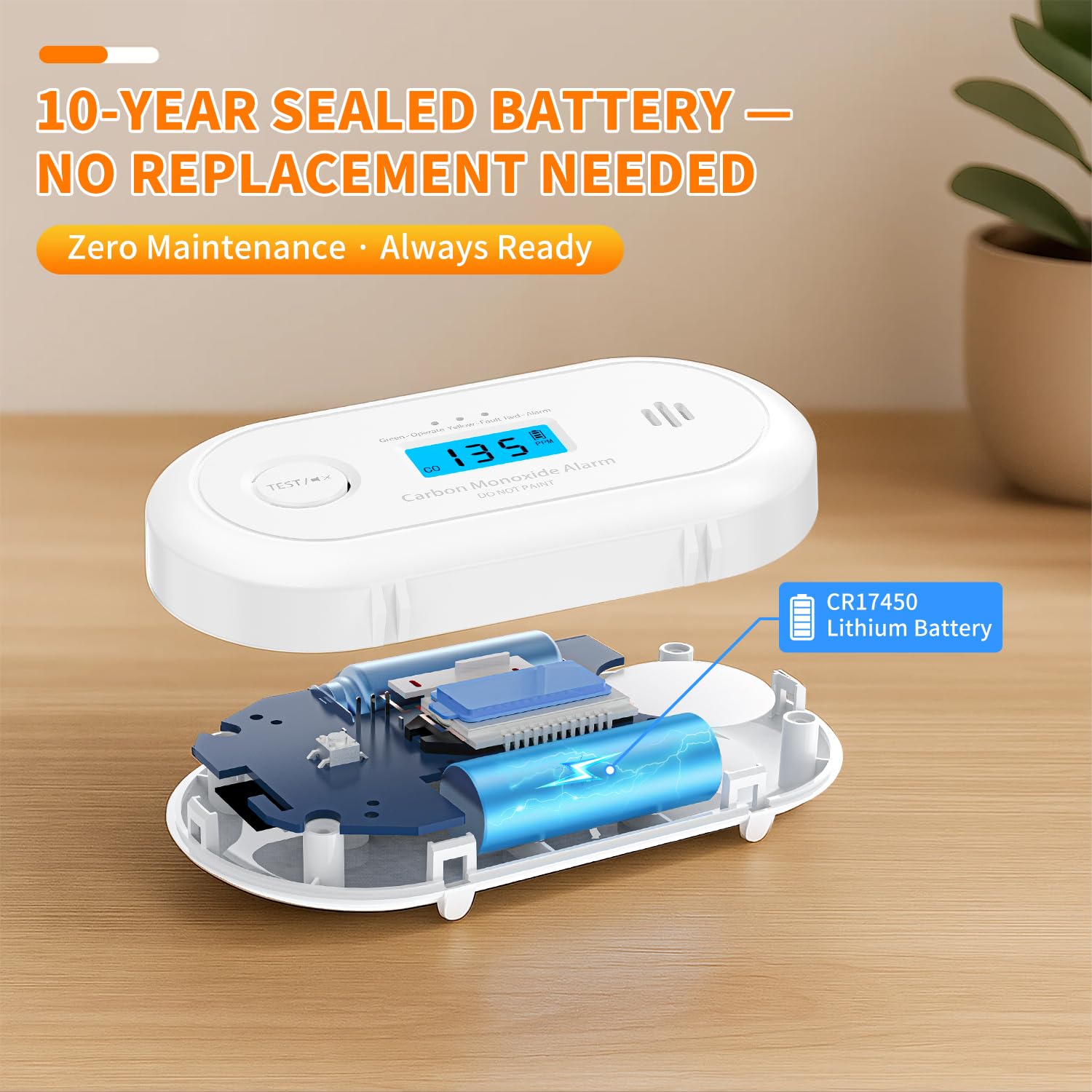 Alertlink CO detector tri-color LED status indicator for quick at-a-glance alerts.