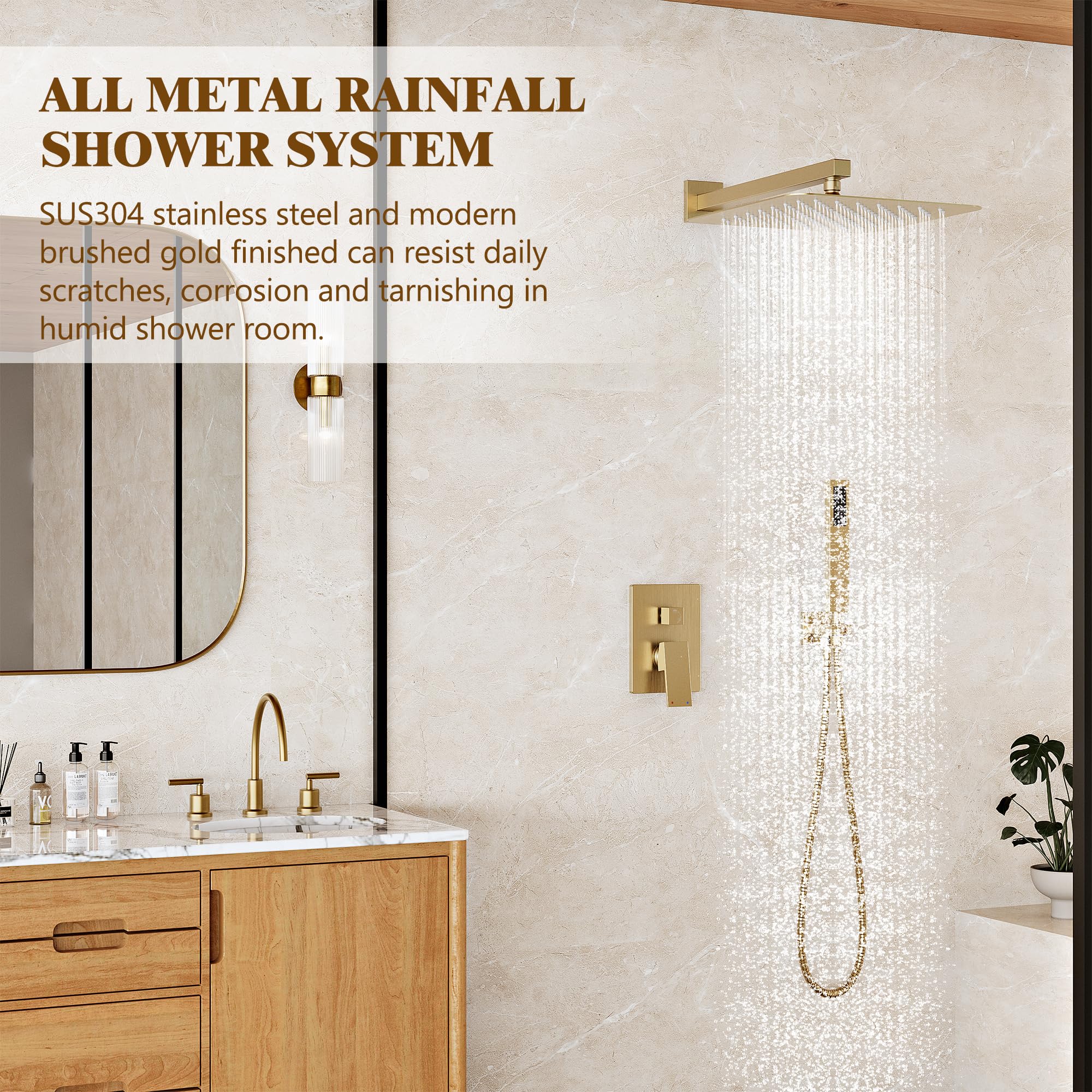 Alesco brushed-gold handheld spray provides targeted rinsing with high-pressure performance.