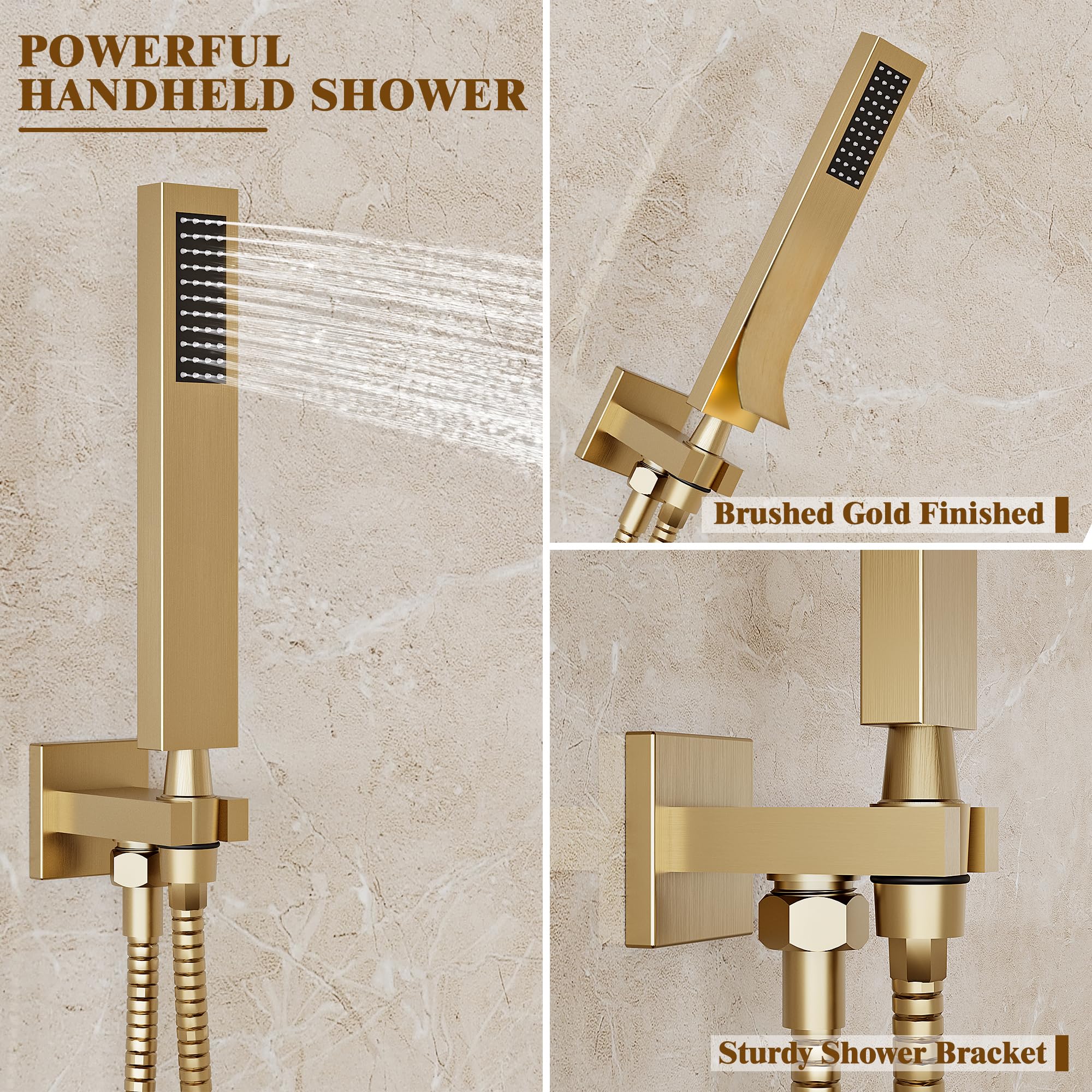 Alesco brushed-gold installation guide highlights easy setup with standard connections.