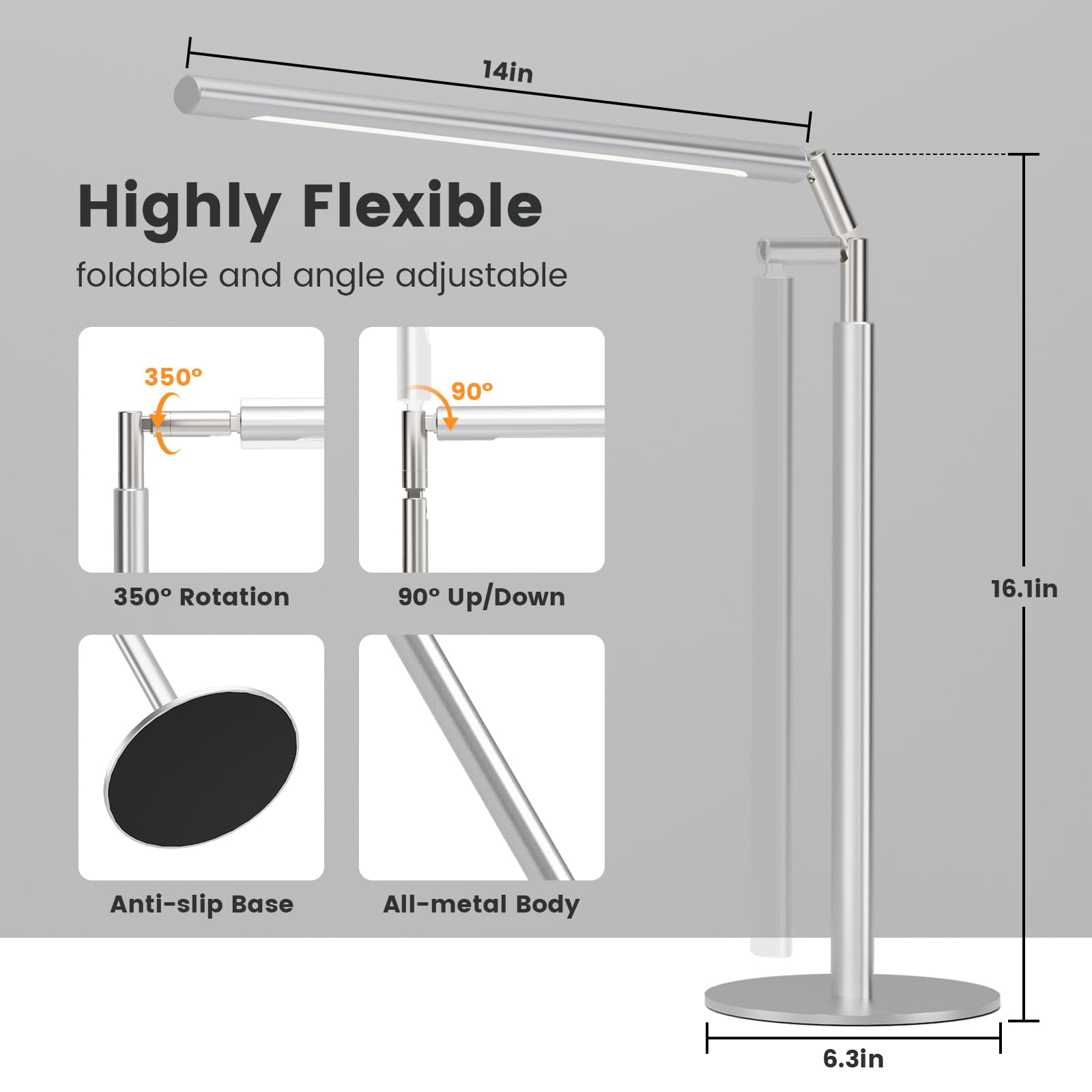 ALFELE desk lamp offers 4 color temperatures for reading and work.