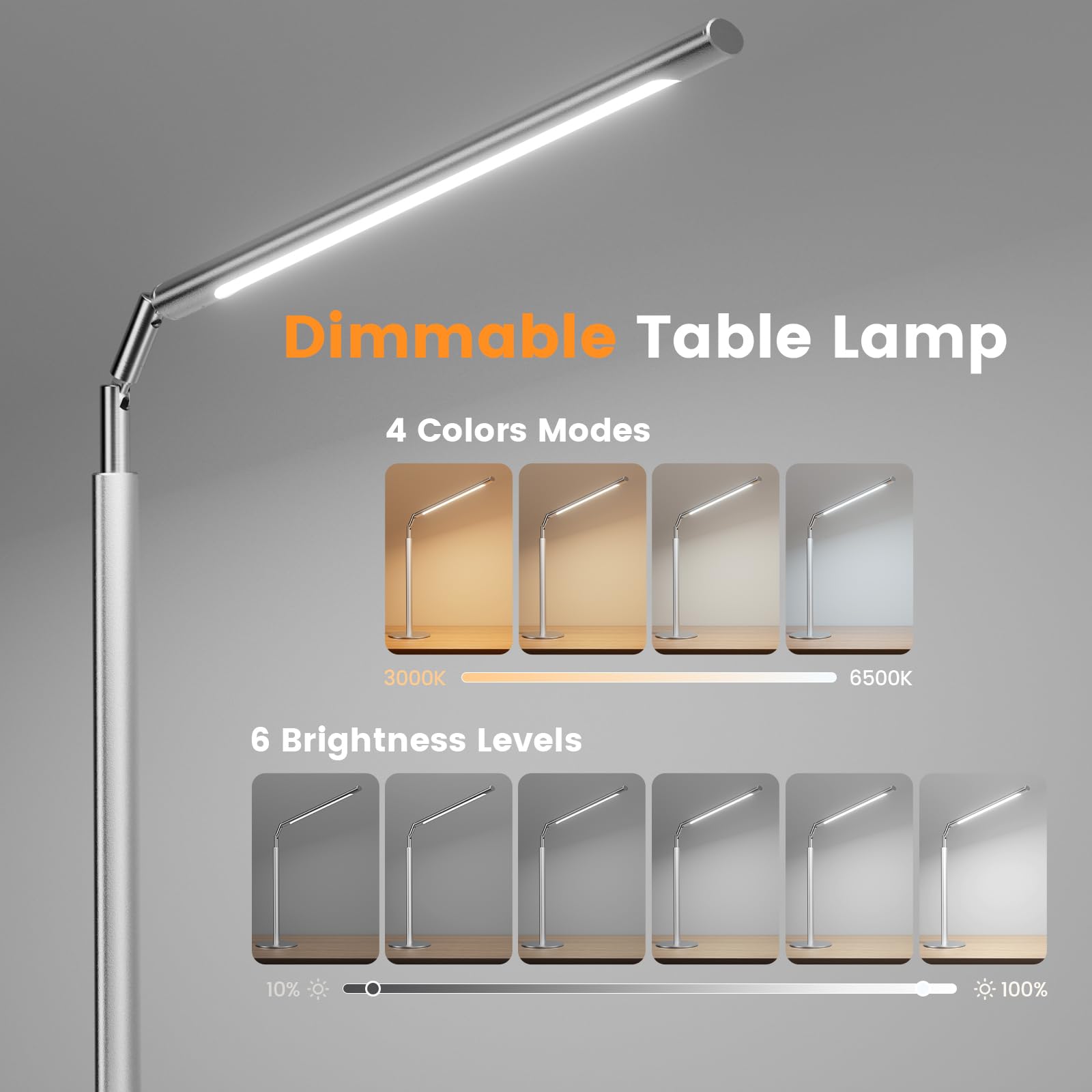 ALFELE metal desk lamp silver finish on a home office desk.