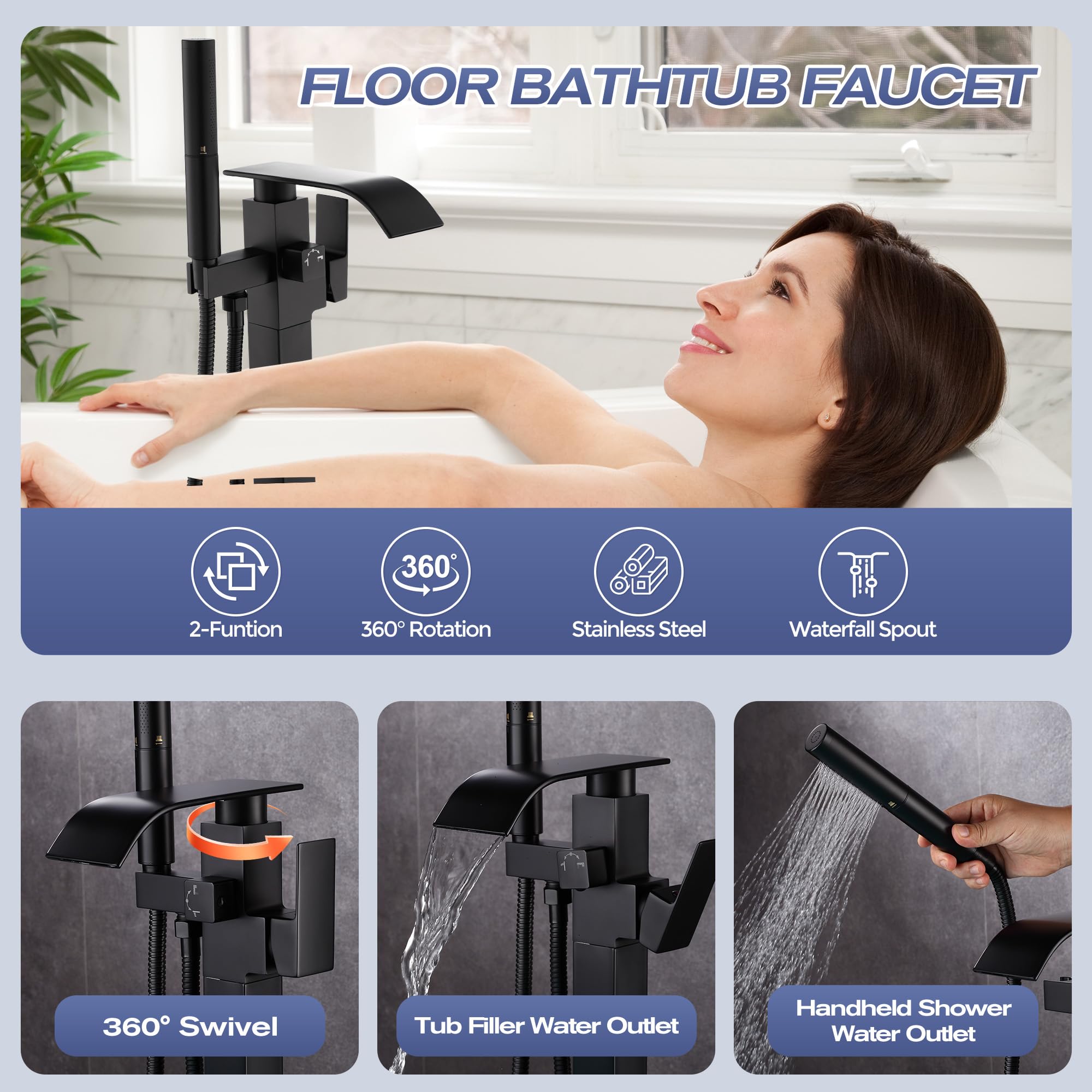 ALGRTS 2-mode handheld shower enables versatile cleaning and gentle rinsing.