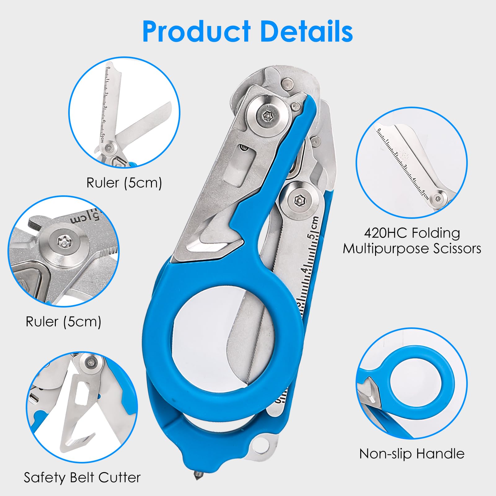ALHML 6-in-1 trauma shears with textured ergonomic grip for reduced fatigue