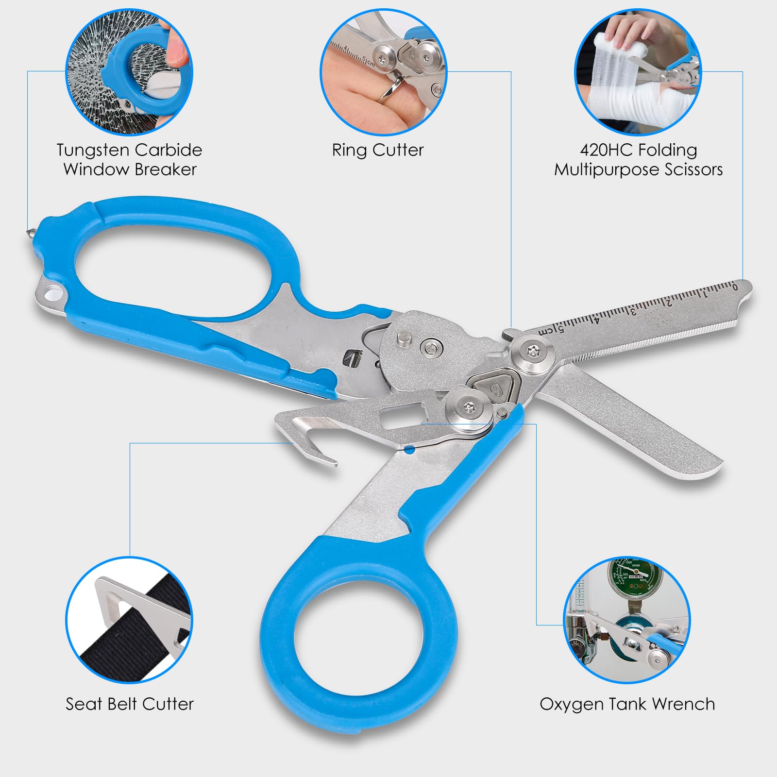 ALHML 6-in-1 trauma shears with glass breaker for breaking through glass