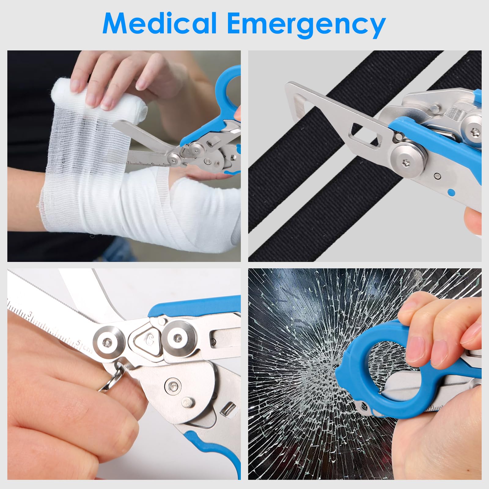 ALHML 6-in-1 trauma shears functioning as a seat belt cutter for rapid release