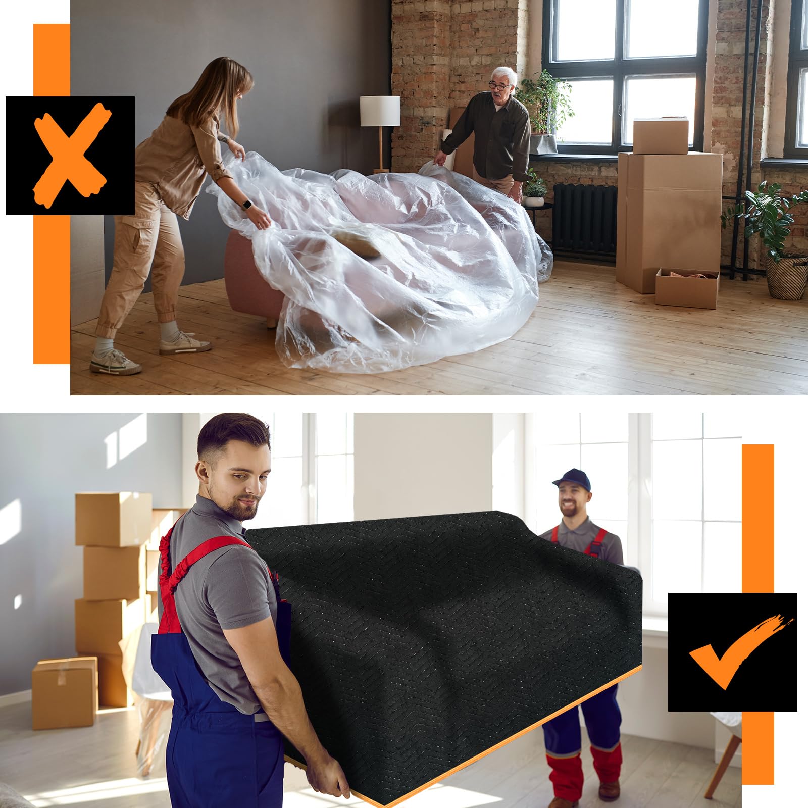 Aliceset blanket wrapped around a sofa during move protects surfaces.