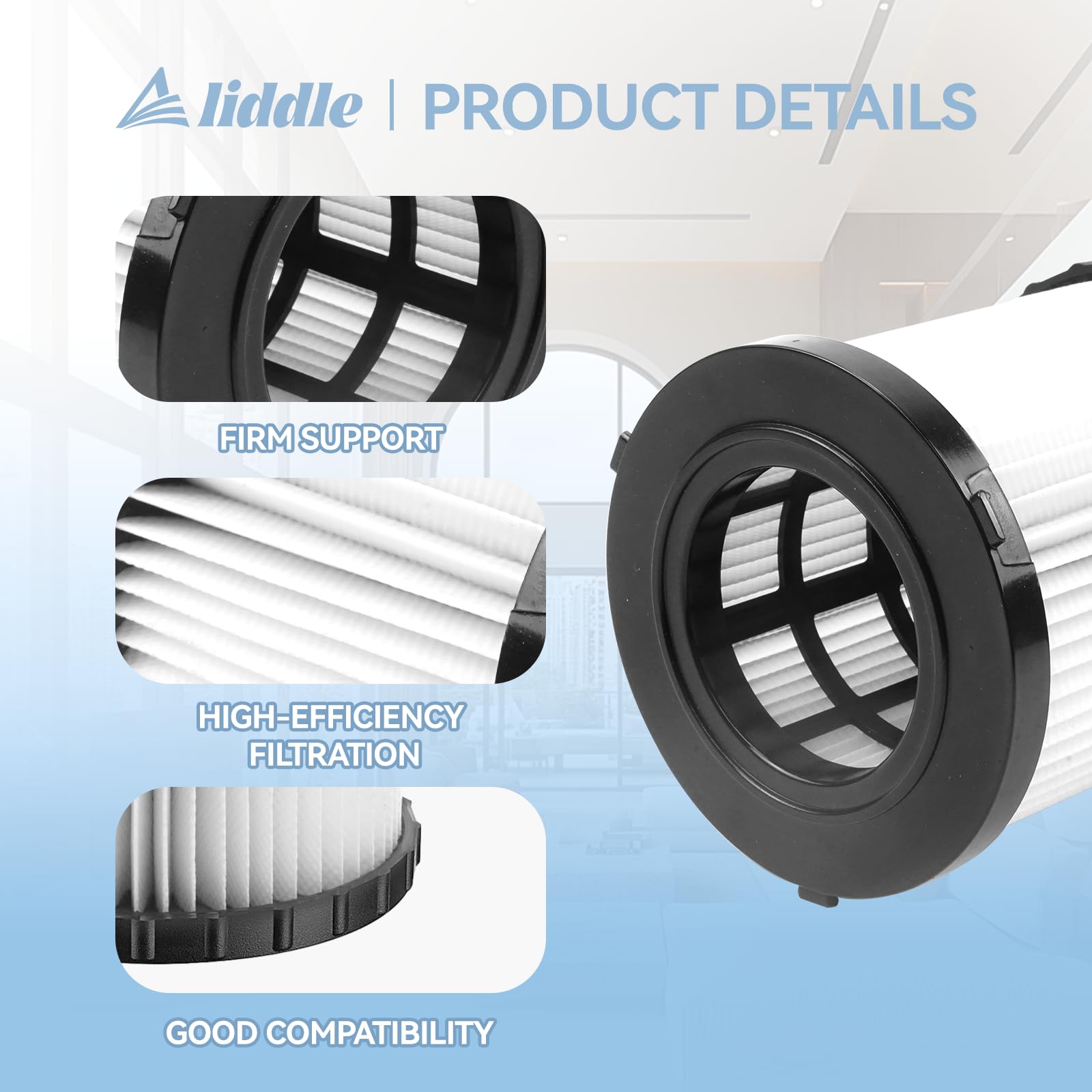 Aliddle DCV5801H close-up of washable pleated filter improving airflow.
