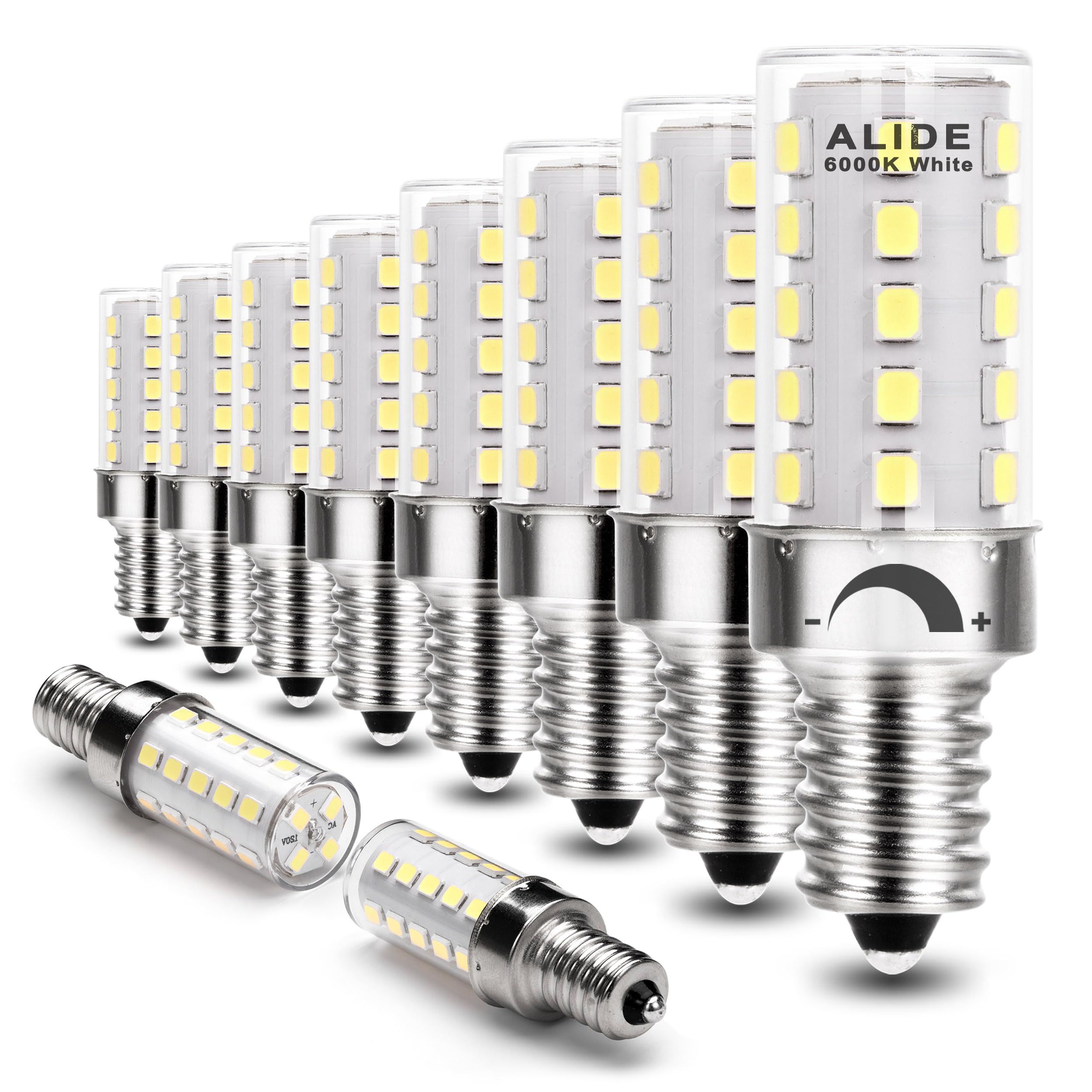 ALIDE dimmable E12 LED bulb delivering 450 lumens in daylight 6000K for bright, crisp illumination.