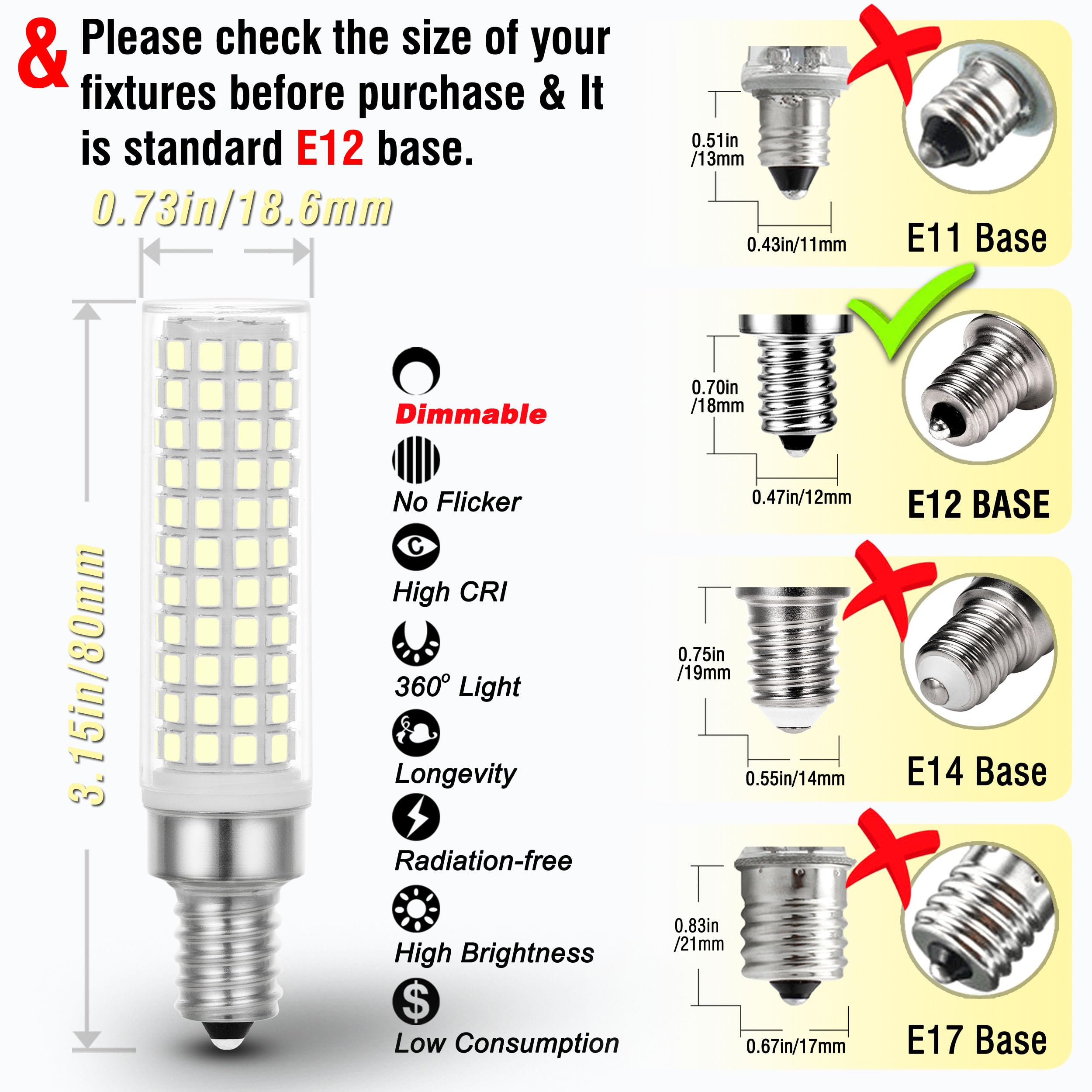 ALIDE E12 100W dimmable bulb for bathroom makeup with true-color light.