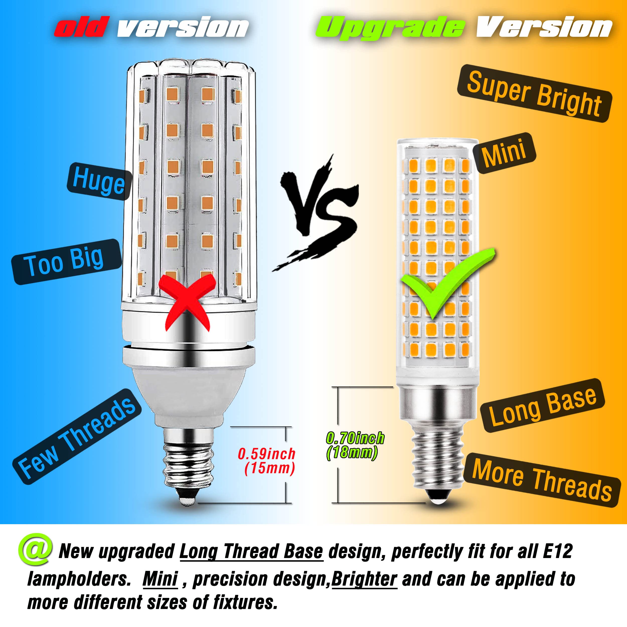 ALIDE E12 bulb with long thread base fits diverse fixtures securely