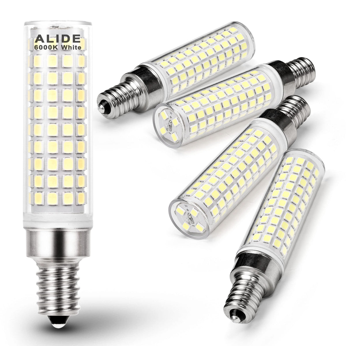 ALIDE E12 compact 1200lm 6000K bulb for bright, space-saving lighting in fixtures.