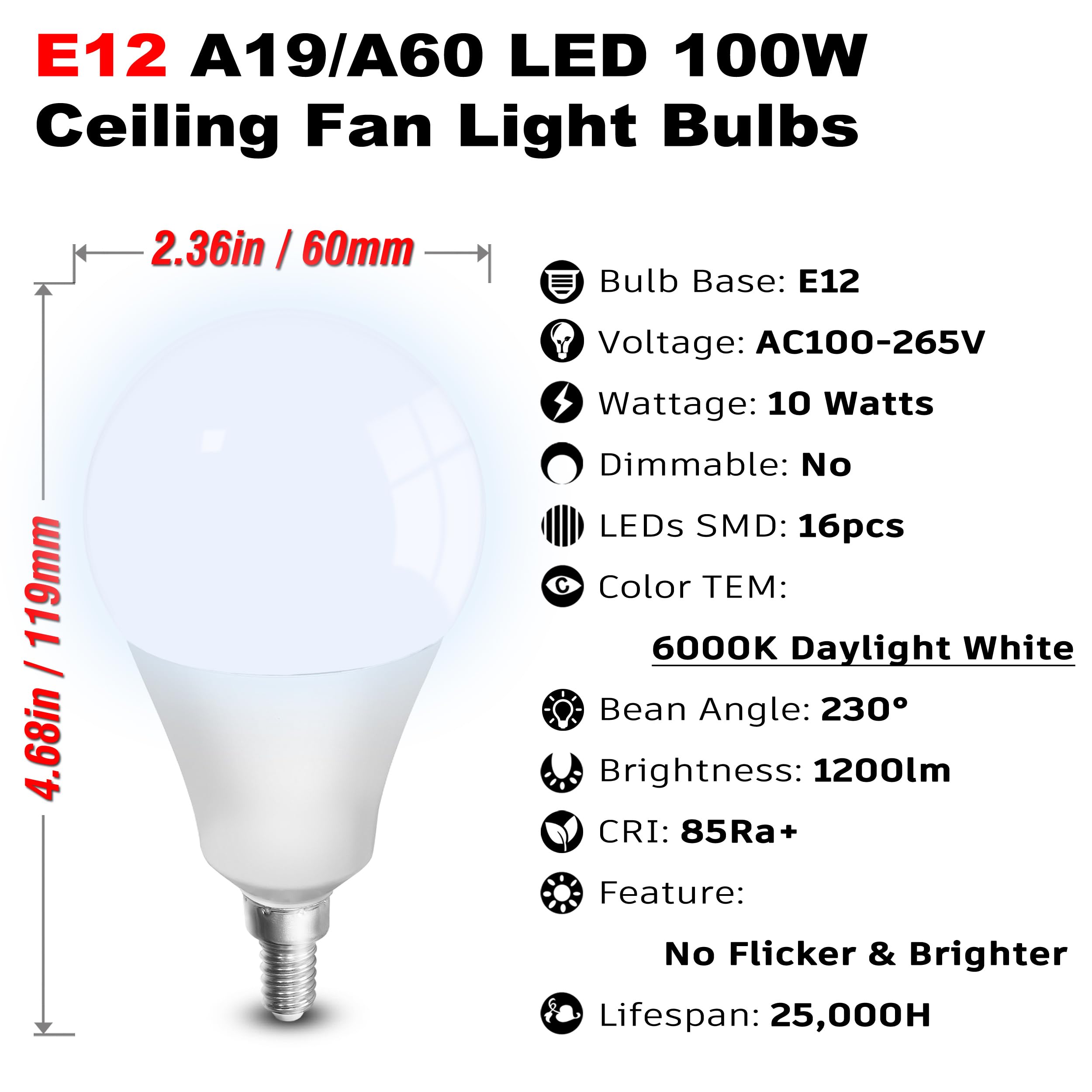 ALIDE E12 globe bulb delivering bright 1200 lumens for clarity