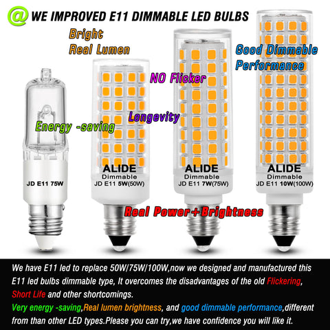 ALIDE JDE11 LED bulbs dimmable for smooth lighting transitions.