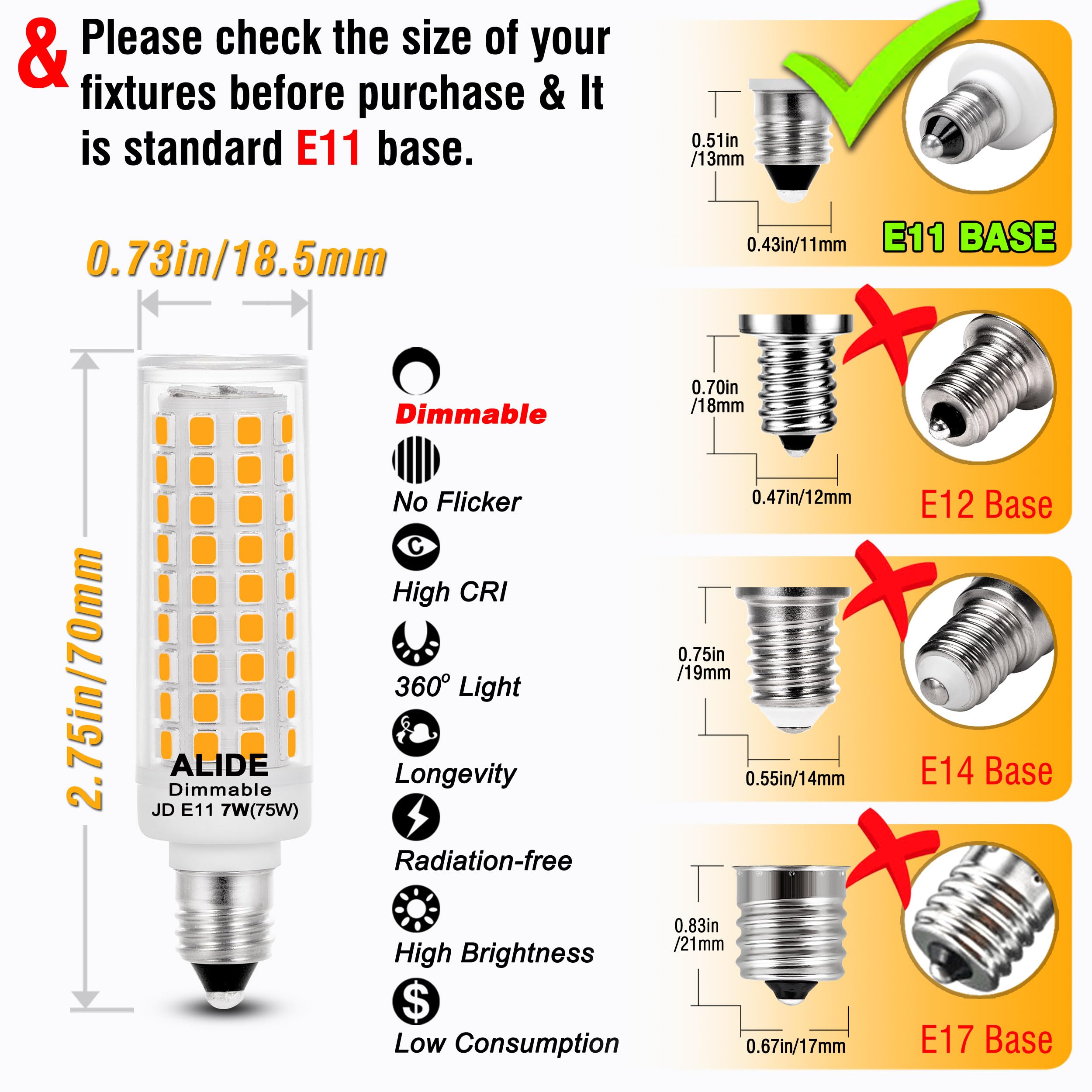 ALIDE JDE11 LED bulbs ideal for chandeliers ceiling fans and cabinets.