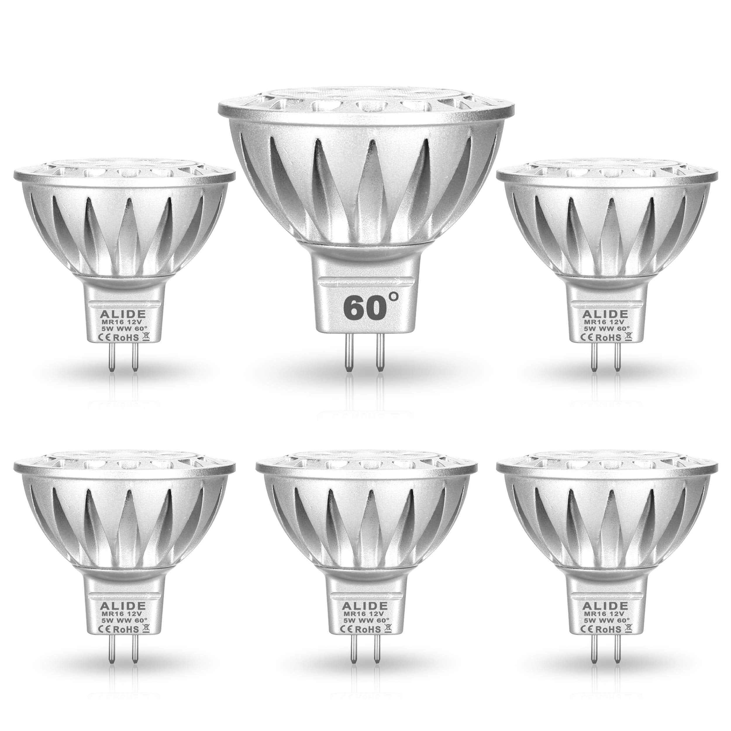 ALIDE MR16 LED bulbs with a 60-degree beam for versatile track lighting.