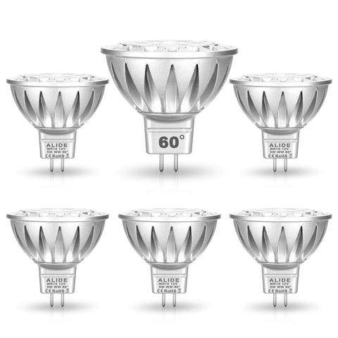 ALIDE MR16 LED bulbs with a 60-degree beam for versatile track lighting.