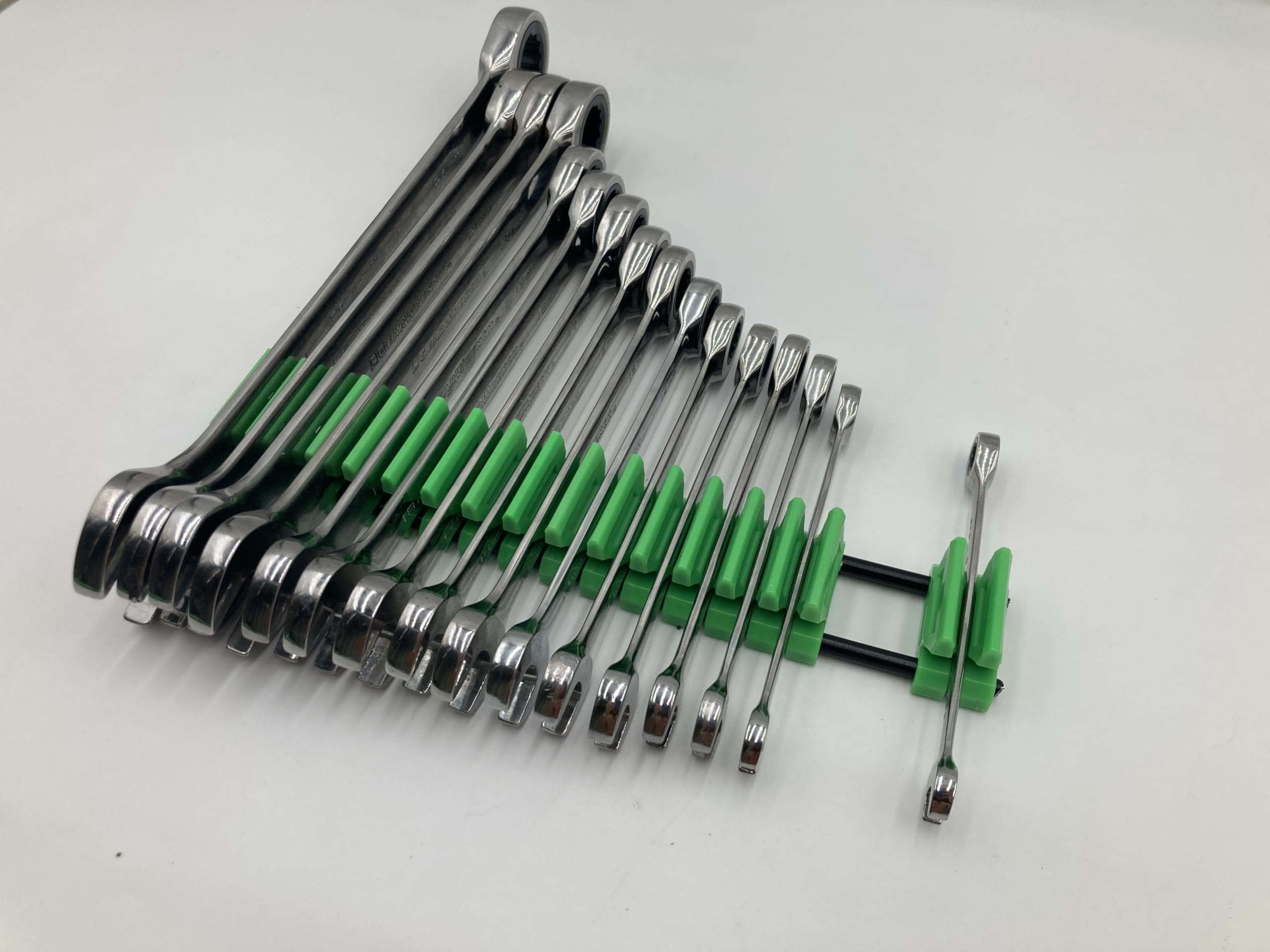 Alien Space Saver vertical standing setup saves workspace while keeping wrenches within reach.