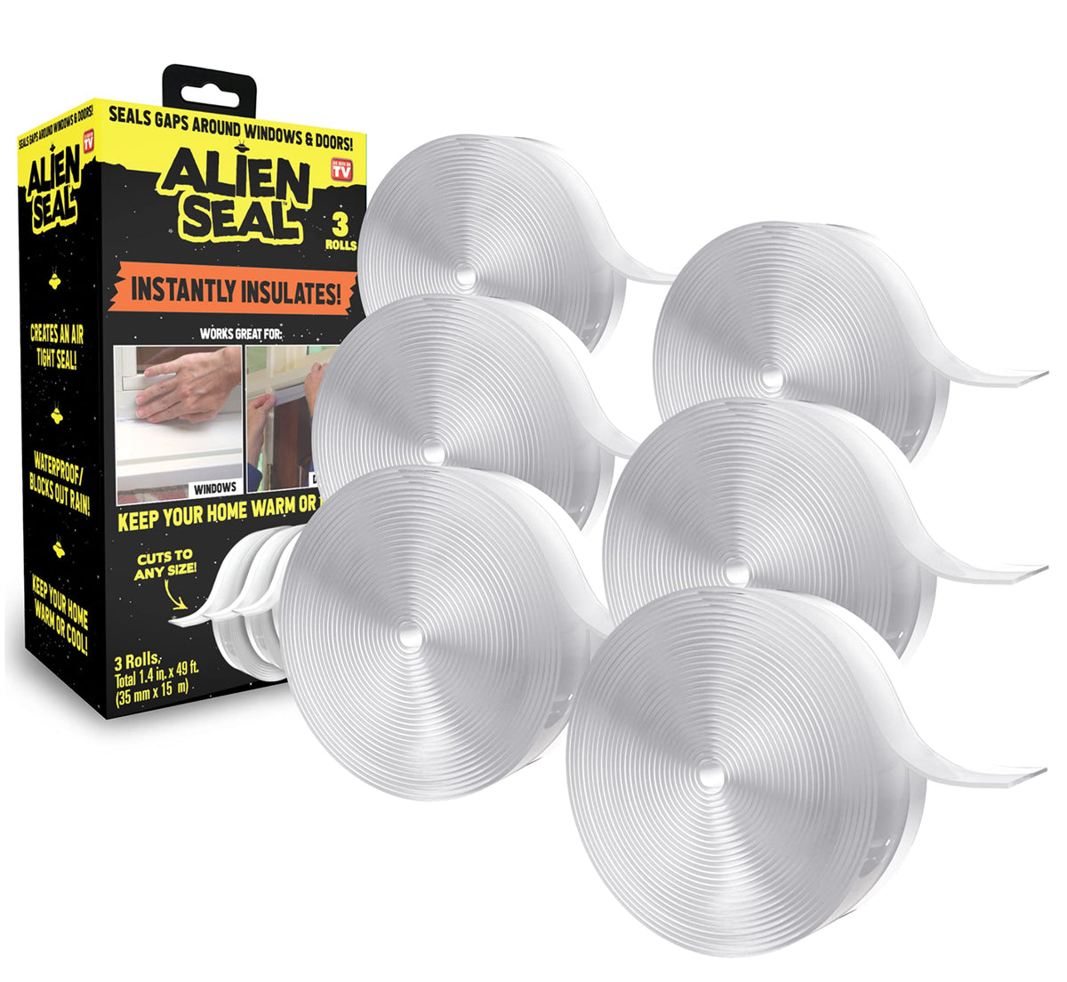 Alien Tape Alien Draft Seal rolls pack ready for instant draft protection around doors and windows.