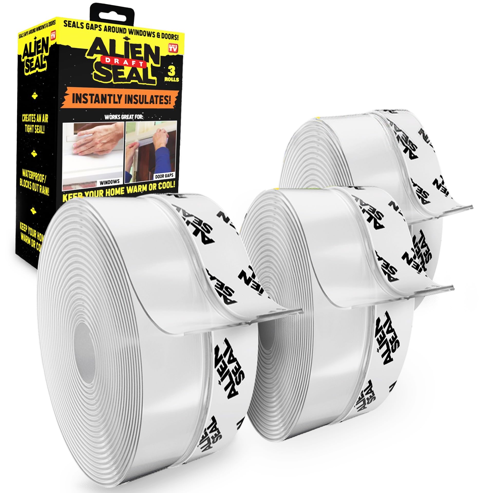 Alien Tape draft seal roll applied to a door gap reduces drafts.