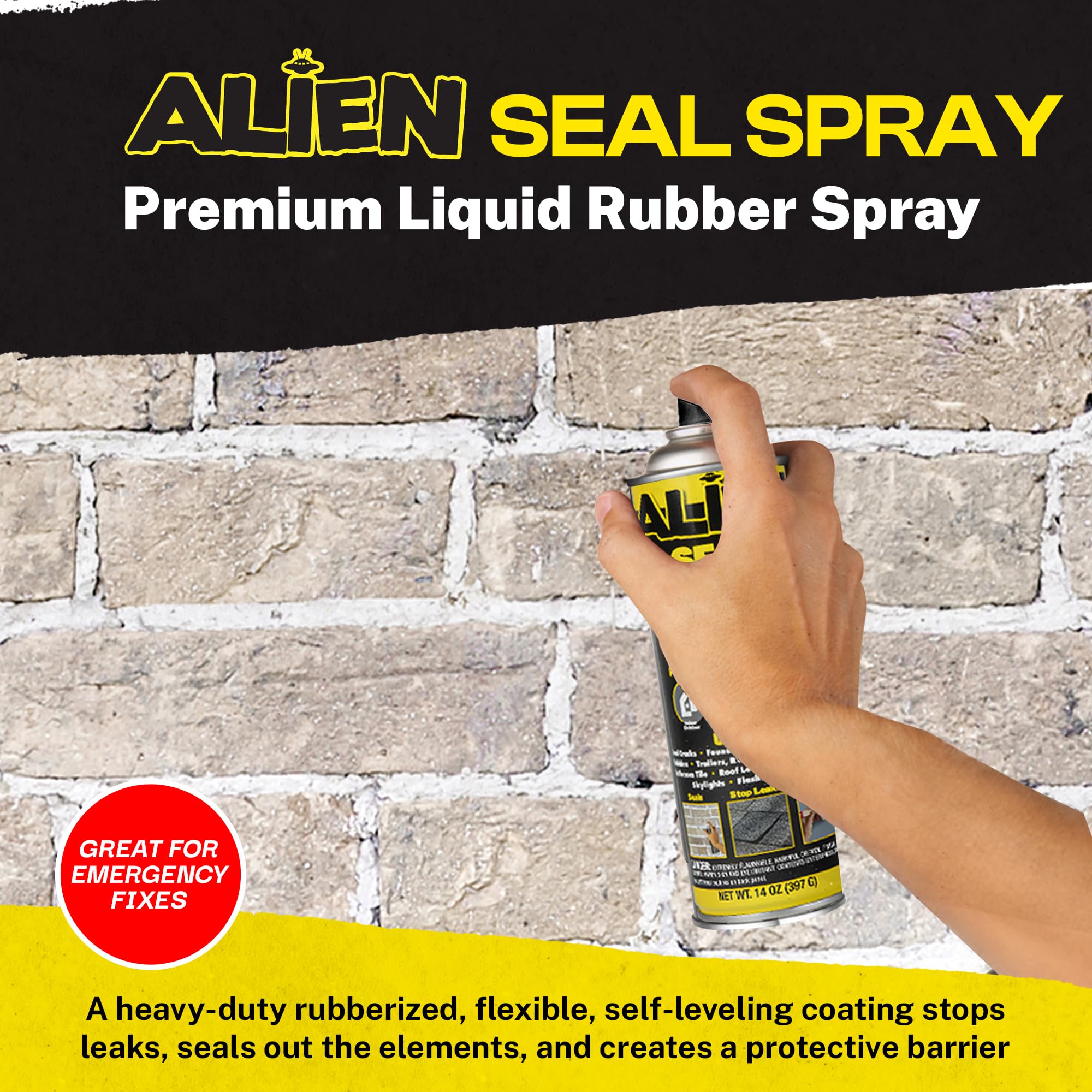 Alien Tape Sealant Spray drying clear on wood frame