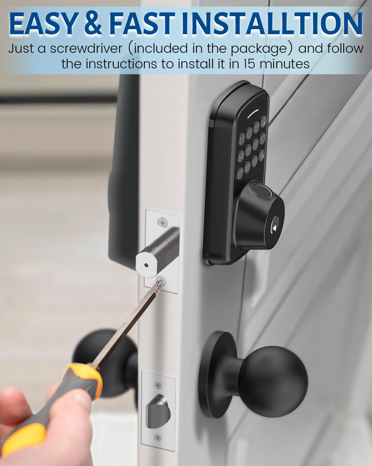 Five-in-one access options shown for ALIMAVOR: fingerprint, app, keypad, code, key.