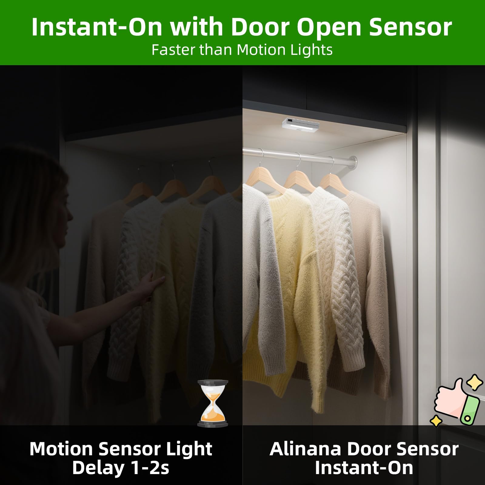 Alinana cabinet lights stick-on design without tools for rental-friendly installation.