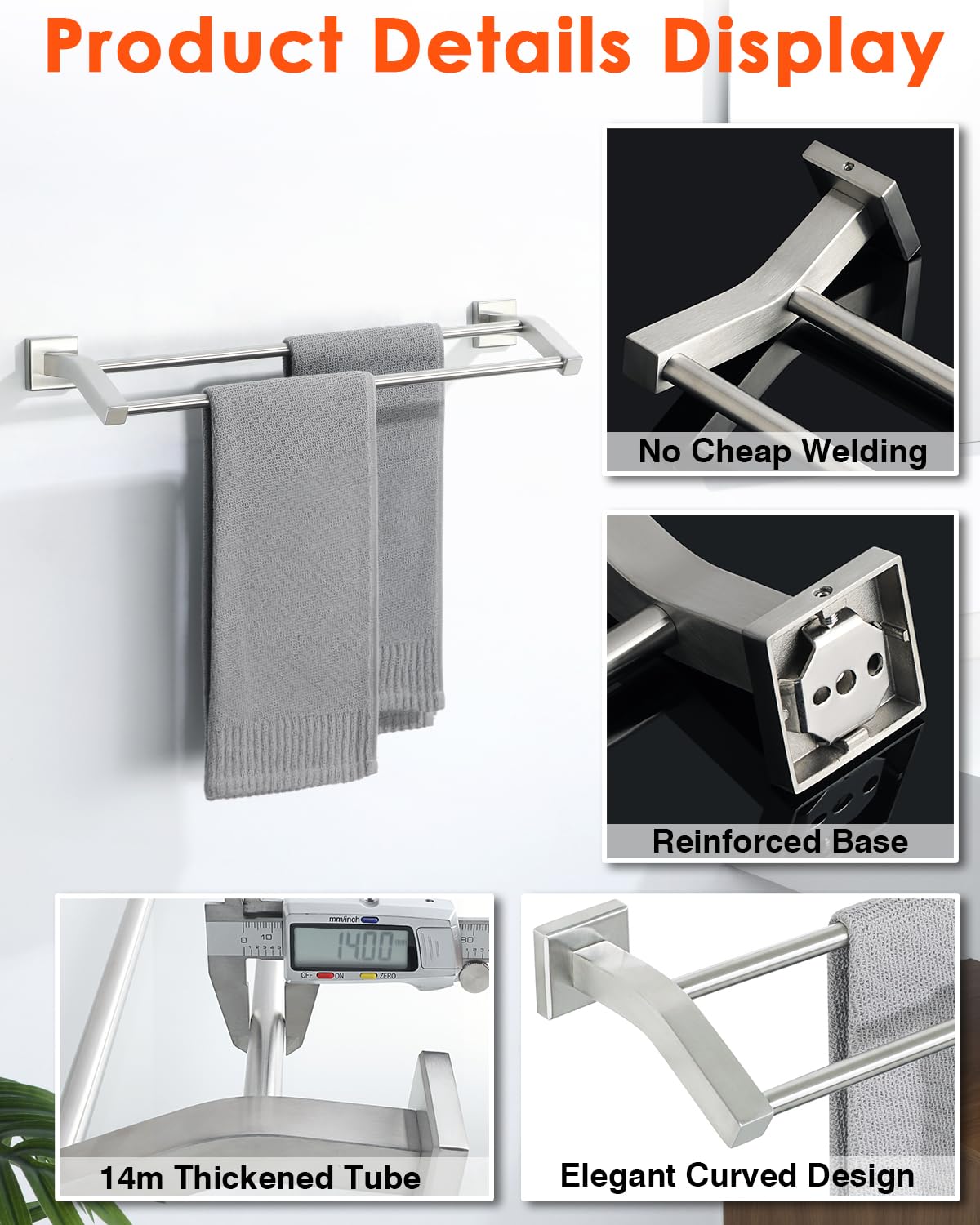Alise durable brushed-nickel towel rack for long-term use