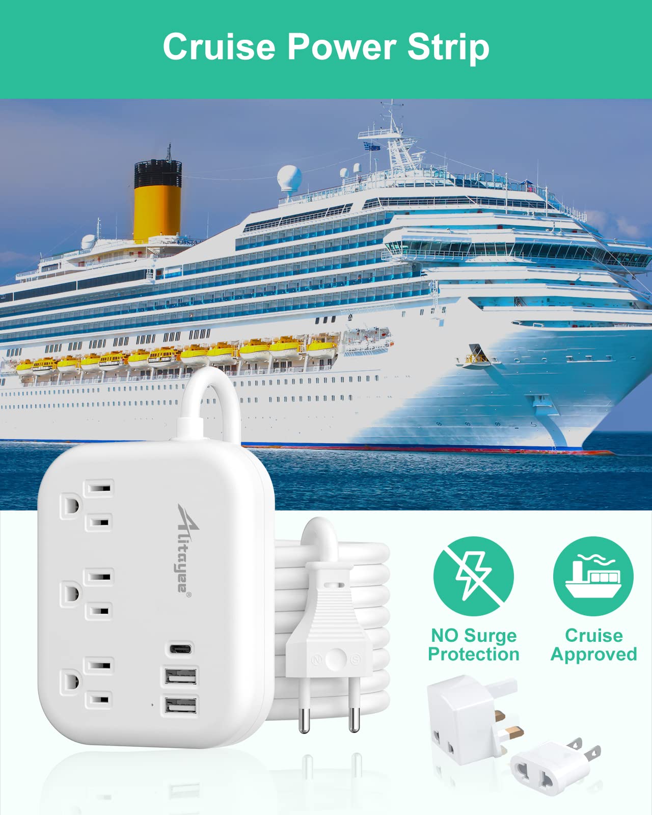 Alitayee European Travel Adapter compact-design ready for easy packing.