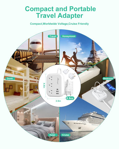 Alitayee European Travel Adapter fire-resistant-shell for safe travel.