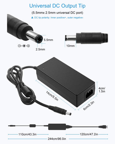 ALITOVE 36V power supply DC connector 5-5x2-5mm, compatible with common devices.