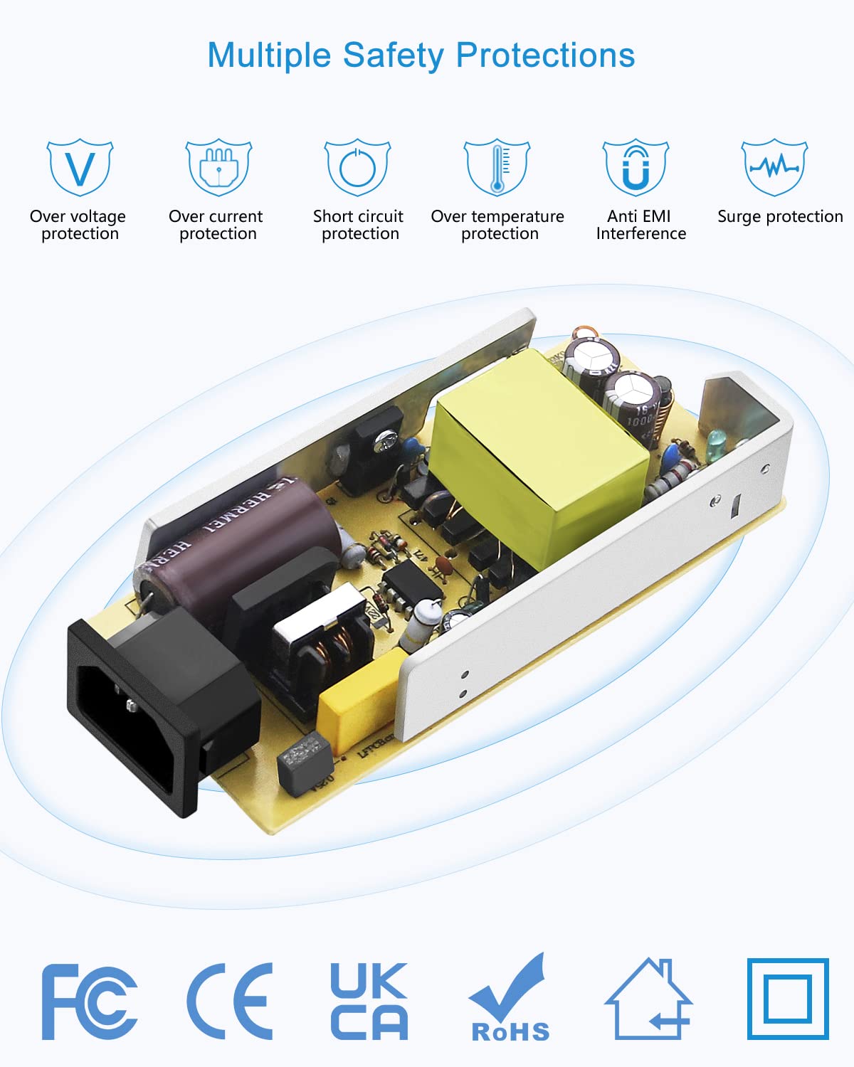 ALITOVE 36V power supply input cable supports 100-240V for global use.