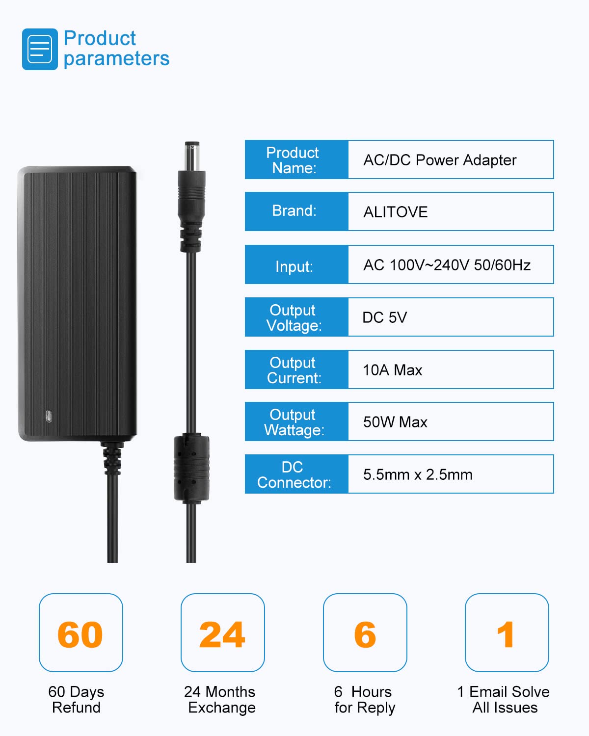 ALITOVE 5V 10A output keeps devices powered consistently